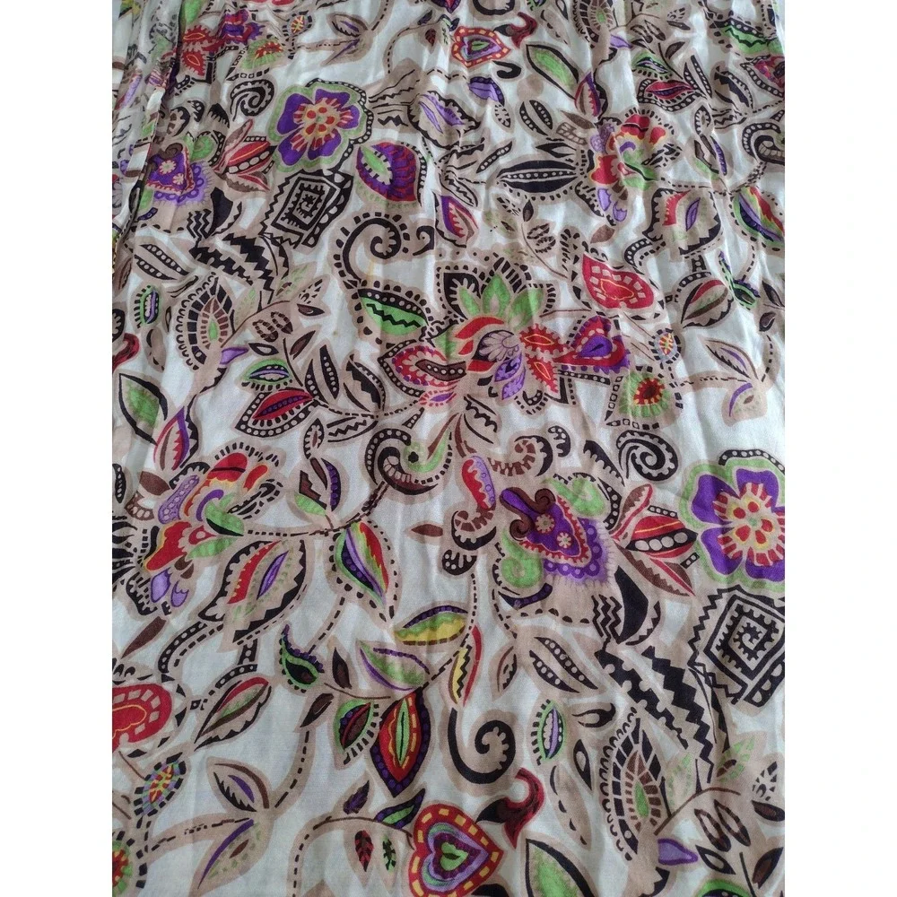 TOLANI Women 100% Silk Scarf Shawl Purple Multi Geometric Fringe Floral Ethnic